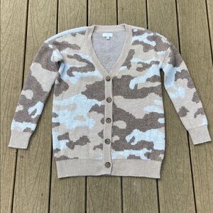 Lucky Brand Beige Brown Cream Camo Knit Sweater / Cardigan Size Women’s Small
